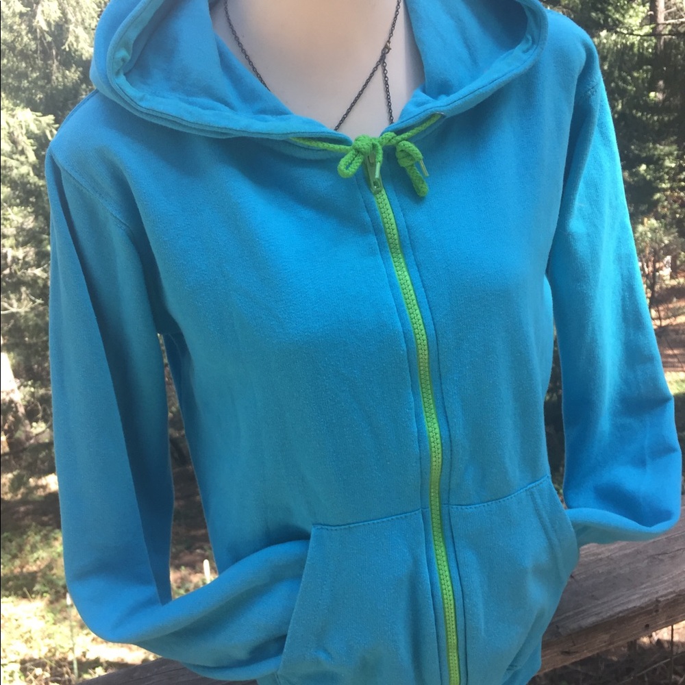 Songbird turquoise, “lime green zipper front hoody long sleeve active wear - Picture 5 of 8